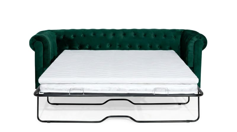 Chesterfield Lyx 3-sits Framåtbäddad Bäddsoffa med HVILA Bäddmadrass 140x200 cm Memoryskum med Tvättbar klädsel - Grön/Vit - Products - Möbler - Soffa - Bäddsoffa - 3 sits bäddsoffa