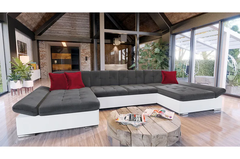 Dewitt 3-sits Bäddsoffa - Röd/Grå/Vit - Products - Möbler - Soffa - Bäddsoffa - U bäddsoffa