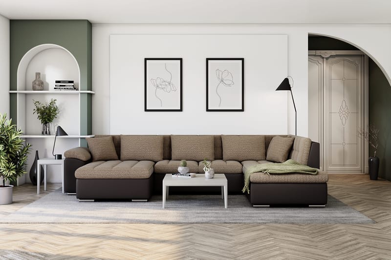 Dynir Stor Hörnbäddsoffa Divan med Förvaring Vänster 350 cm Bred - Beige / Brun - Products - Möbler - Soffa - Bäddsoffa - Bäddsoffa längsbäddad