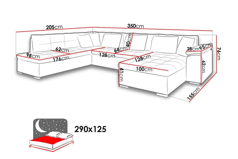 Dynir Stor Hörnbäddsoffa Divan med Förvaring Vänster - Grå / Svart - Products - Möbler - Soffa - Bäddsoffa - Bäddsoffa längsbäddad