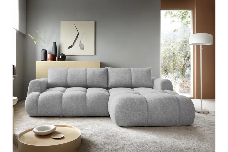 Handu Bäddsoffa med Divan 3-sits i Bouclé - Grå - Products - Möbler - Soffa - Bäddsoffa - Bäddsoffa divan