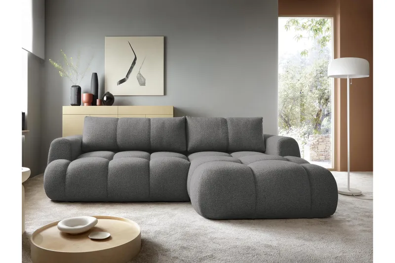 Handu Bäddsoffa med Divan 3-sits i Bouclé - Mörkgrå - Products - Möbler - Soffa - Bäddsoffa - Bäddsoffa divan