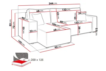 Magston 3-sits Hörnbäddsoffa - Rosa - Products - Möbler - Soffa - Bäddsoffa - Hörnbäddsoffa
