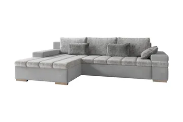 Naoma 3-sits Bäddsoffa med Divan L-formad Vänster med Förvar - Sammet/Grå - Products - Möbler - Soffa - Bäddsoffa - Bäddsoffa divan