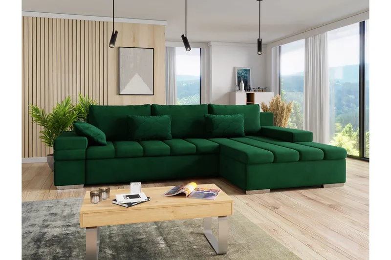 Naoma Bäddsoffa med Divan 4-sits - Grön - Products - Möbler - Soffa - Bäddsoffa - Bäddsoffa divan