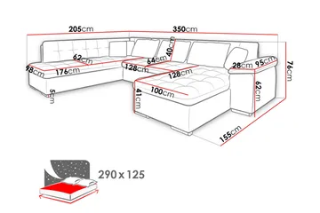Niko U-Bäddsoffa 350x205x76 cm Divan Höger - Vit/Grå - Products - Möbler - Soffa - Bäddsoffa - Bäddsoffa längsbäddad