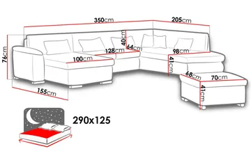 Niko U-Bäddsoffa 350x205x76 cm Divan Höger - Vit/Grå - Products - Möbler - Soffa - Bäddsoffa - Bäddsoffa längsbäddad