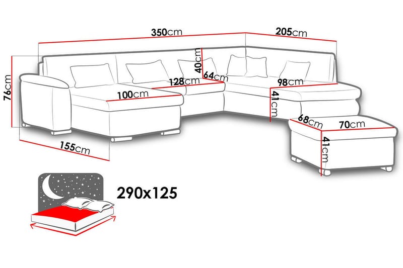 Niko U-Bäddsoffa 350x205x76 cm Divan Höger - Vit/Grå - Products - Möbler - Soffa - Bäddsoffa - Bäddsoffa längsbäddad