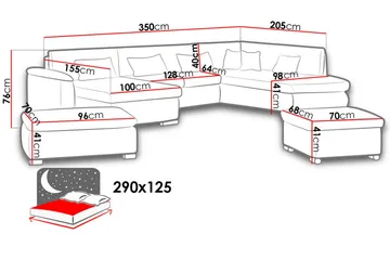 Niko U-Bäddsoffa 350x205x76 cm Divan Höger - Vit/Grå - Products - Möbler - Soffa - Bäddsoffa - Bäddsoffa längsbäddad