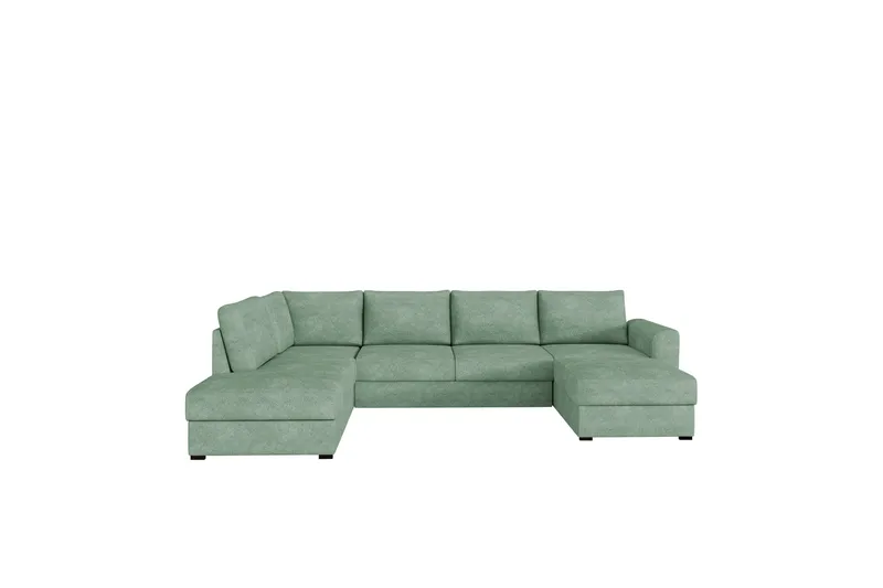 Taberk Bäddsoffa med Divan och Schäslong 4-sits i Bouclé - Grön - Products - Möbler - Soffa - Bäddsoffa - Bäddsoffa divan
