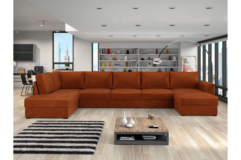 Taberk Bäddsoffa med Divan och Schäslong 5-sits i Chenille - Orange - Products - Möbler - Soffa - Bäddsoffa - Bäddsoffa divan