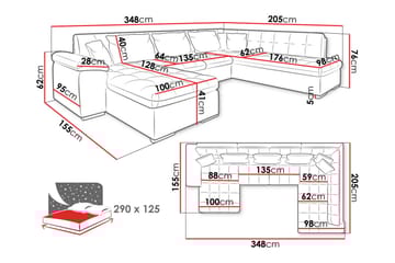 Dynir Soffa med Divan och Schäslong 4-sits - Svart/Grå - Products - Möbler - Soffa - Divansoffa & schäslongsoffa - 4 sits soffa med divan