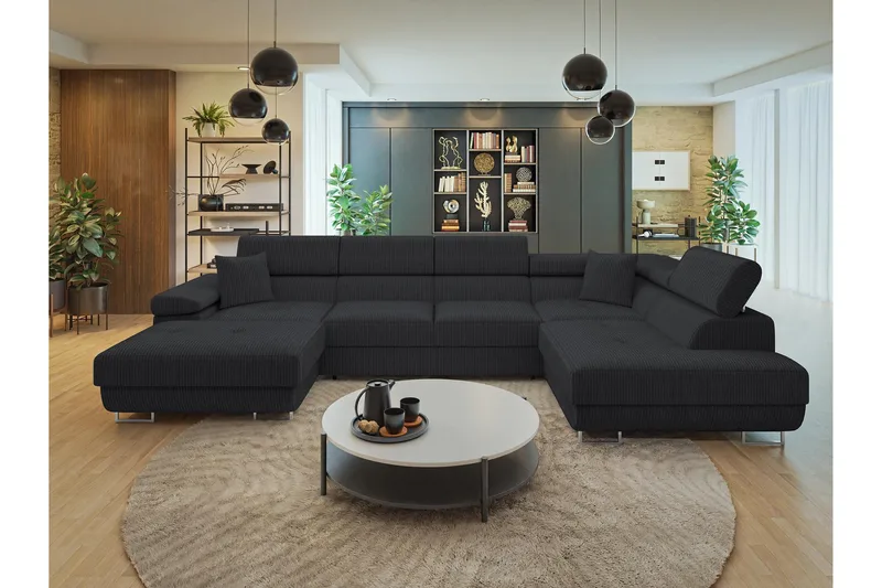 Gabina Soffa med Divan och Schäslong 4-sits - Svart - Products - Möbler - Soffa - Divansoffa & schäslongsoffa - 4 sits soffa med divan