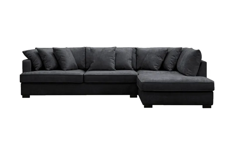 Rossita 4-sits Högervänd L-formad Djup Schäslongsoffa i Chenille, Svart