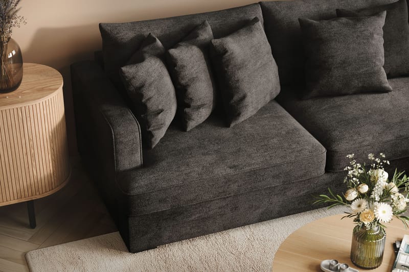 Rossita 4-sits Högervänd L-formad Djup Schäslongsoffa i Chenille - Svart - Products - Möbler - Soffa - Divansoffa & schäslongsoffa - 4 sits soffa med divan