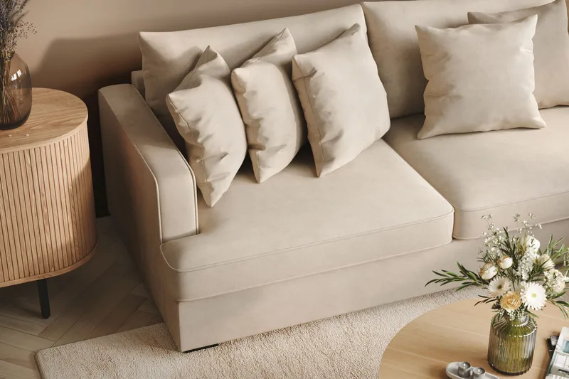Rossita 4-sits Högervänd L-formad Djup Schäslongsoffa i Tyg - Beige - Products - Möbler - Soffa - Divansoffa & schäslongsoffa - 4 sits soffa med divan