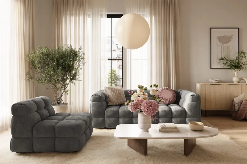 Elise 3-sits Bubblig Soffa - Mörkgrå - Products - Möbler - Soffa - 3 sits soffa