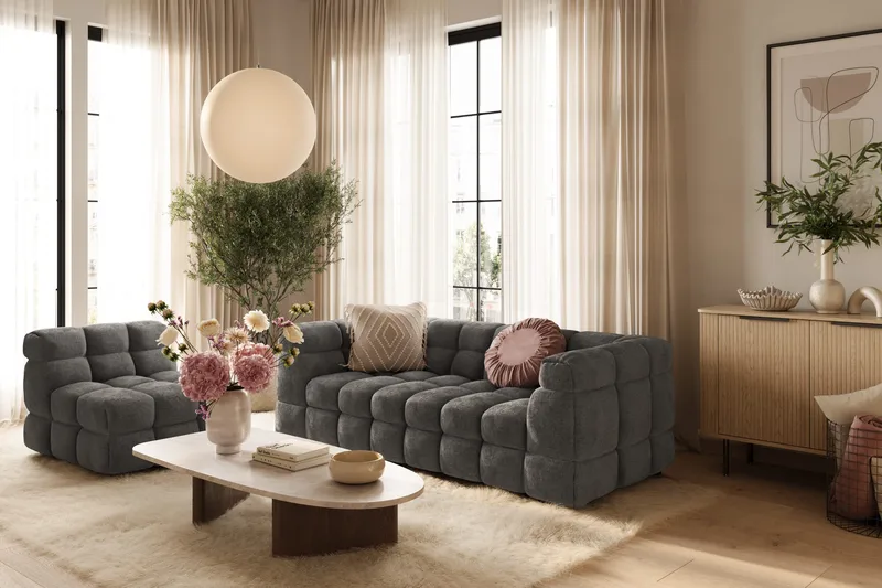 Elise 3-sits Bubblig Soffa - Mörkgrå - Products - Möbler - Soffa - 3 sits soffa