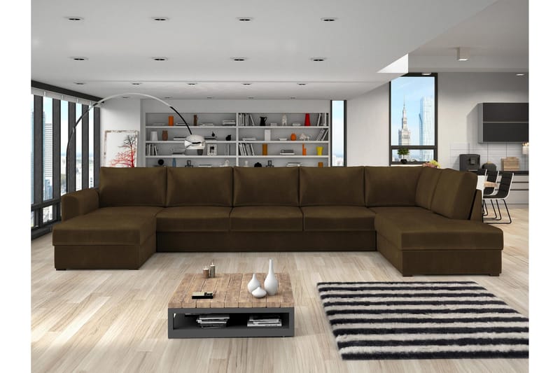 Taberk Soffa med Divan och Schäslong 5-sits - Brun - Products - Möbler - Soffa - Sammetssoffa