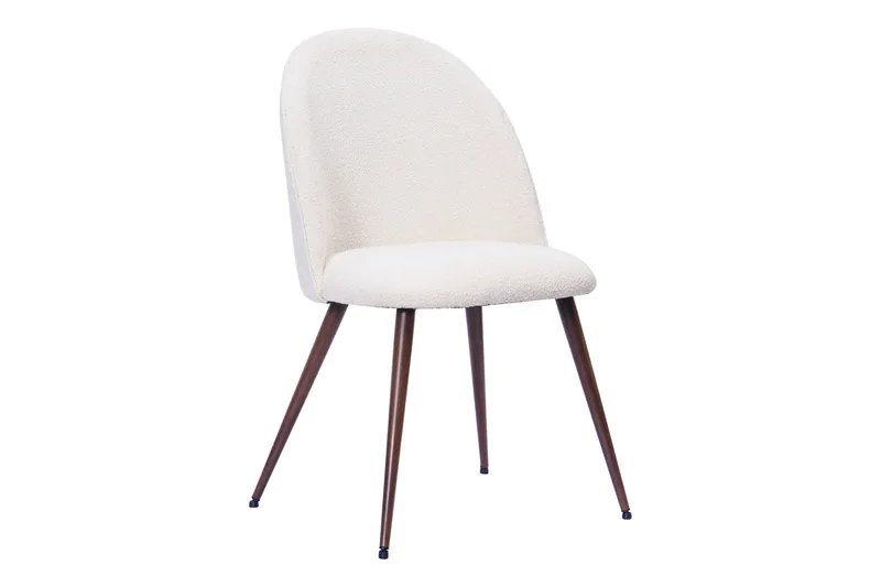 Nibe Plus Matstol, Vit Bouclé / Metallben Valnöt