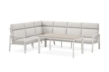 Ariany Lyx l-formad 6-sits hörnsoffa utomhus med hög rygg med beiga dynor och bord i aluminium - Beige - Products - Utemöbler & utemiljö - Loungemöbler - Loungeset & loungegrupp