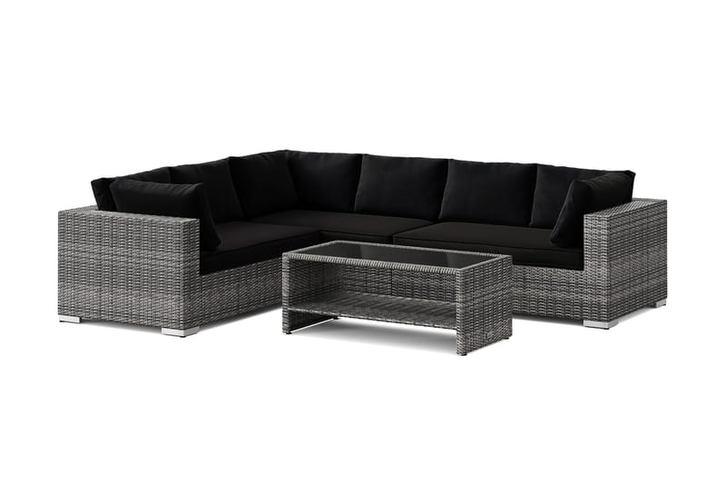 Bahamas L-formad utesoffa höger, 6-sits med bord och hylla, Grå