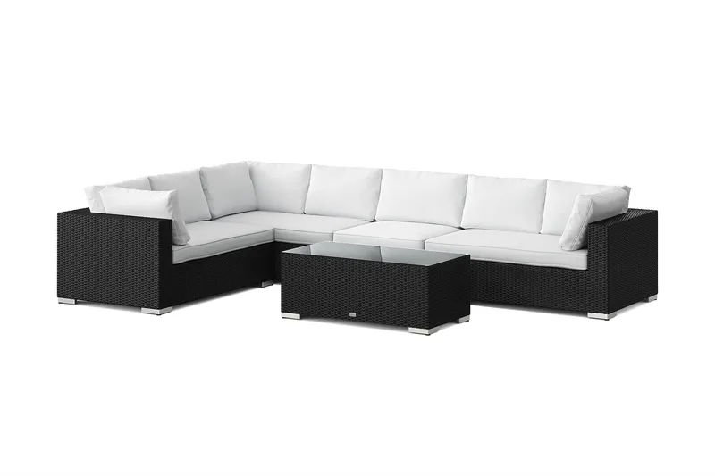 Bahamas L-formad utesoffa höger, 7-sits med bord, Svart