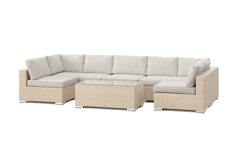 Bahamas U-formad utomhus loungegrupp med öppet avslut, 7-sits med bord, Beige