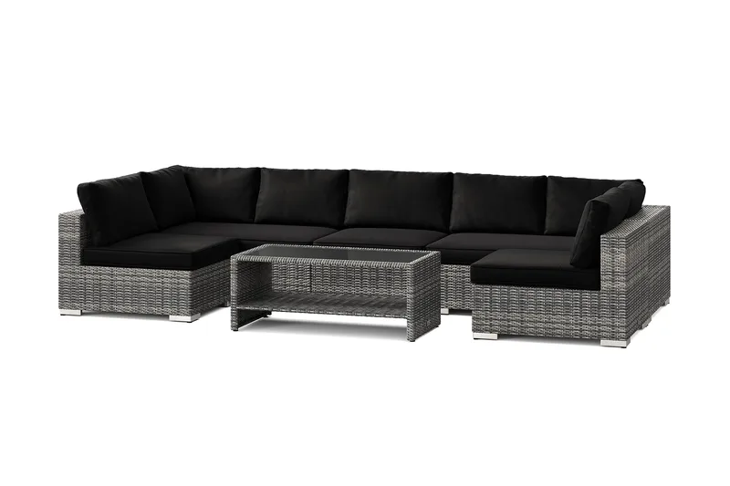 Bahamas U-formad utomhus loungegrupp med öppet avslut, 7-sits med bord och hylla, Grå