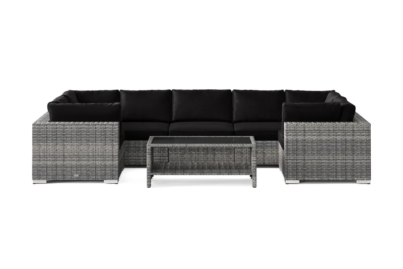 Bahamas U-formad utomhus loungegrupp med stängt avslut, 7-sits med bord och hylla - Grå - Products - Utemöbler & utemiljö - Loungemöbler - Loungeset & loungegrupp