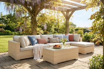 Bahamas utomhus divansoffa 6-sits med vändbar divan och bord - Beige - Products - Utemöbler & utemiljö - Loungemöbler - Loungeset & loungegrupp