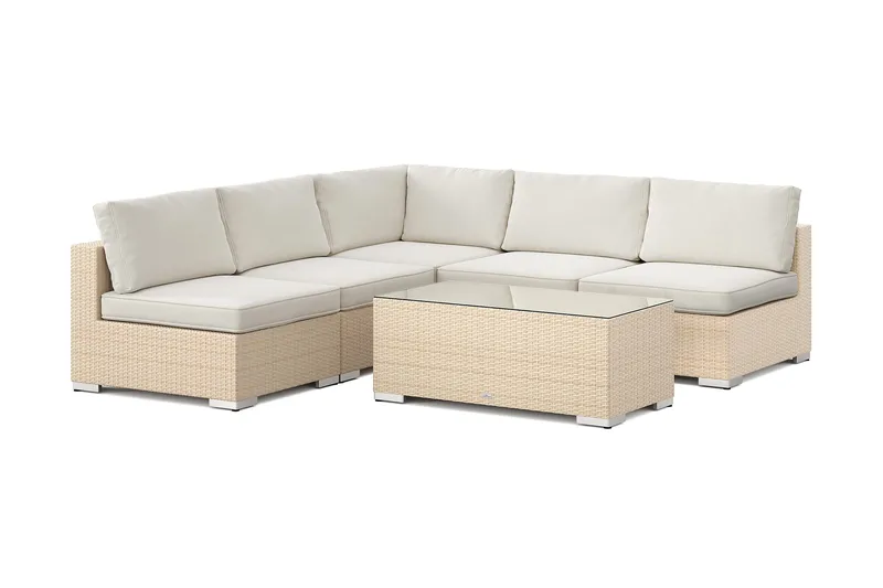 Bahamas utomhus hörnsoffa 5-sits vändbar med öppet avslut och bord, Beige
