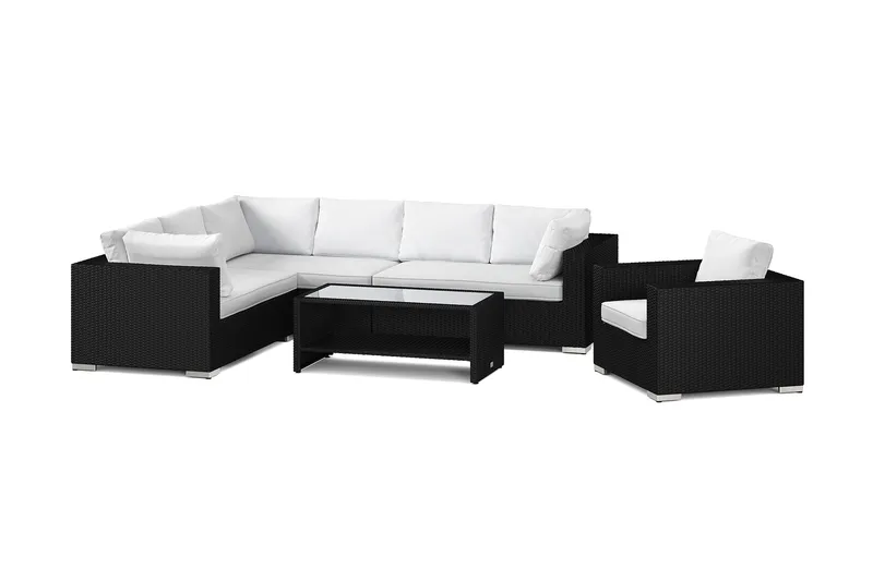 Bahamas utomhus L-soffa höger 7-sits med fåtölj och bord med hylla - Svart - Products - Utemöbler & utemiljö - Loungemöbler - Loungeset & loungegrupp