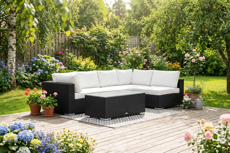 Bahamas utomhus loungegrupp 5-sits med vändbar schäslong och bord - Svart - Products - Utemöbler & utemiljö - Loungemöbler - Loungeset & loungegrupp