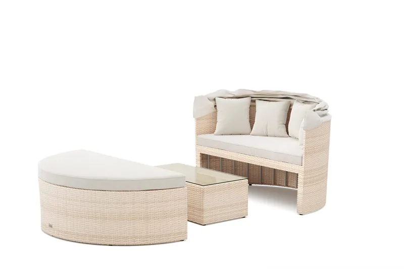 Florens Rund dubbel Solsäng med tak - Soffbord med glasskiva i konstrotting - Beige - Products - Utemöbler & utemiljö - Loungemöbler - Solbädd