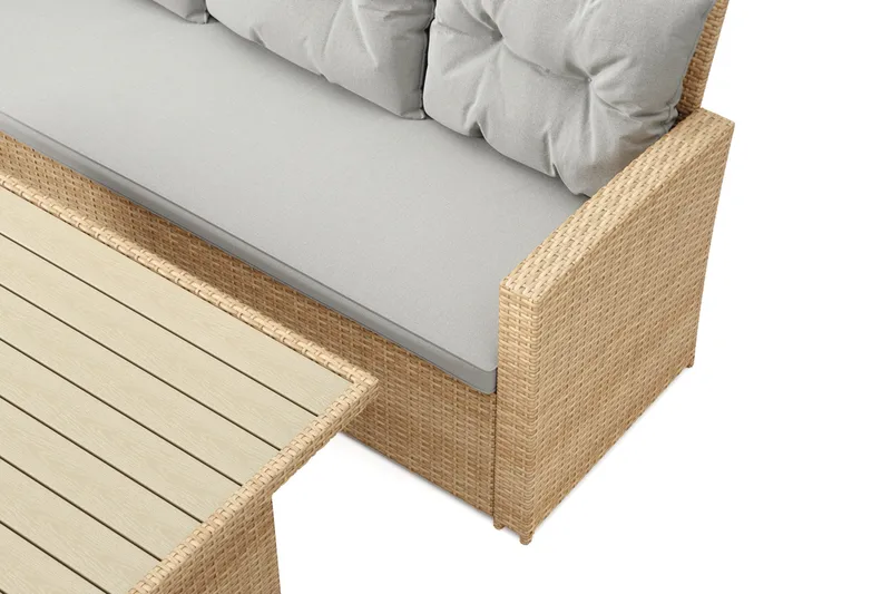 James 5-sits Vänstervänd Loungegrupp Utomhus – Soffgrupp med ljusgrå dynor och bord i konstrotting - Ljusgrå / Beige - Products - Utemöbler & utemiljö - Loungemöbler - Loungeset & loungegrupp