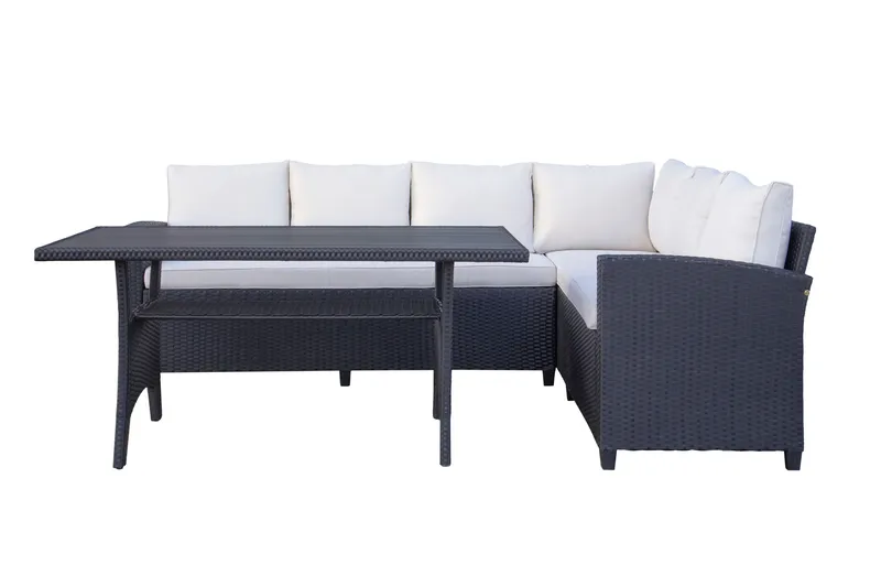 James Light Stor L-formad vändbar loungegrupp utomhus i konstrotting med förvaring och vita dynor - Svart - Products - Utemöbler & utemiljö - Loungemöbler - Loungeset & loungegrupp