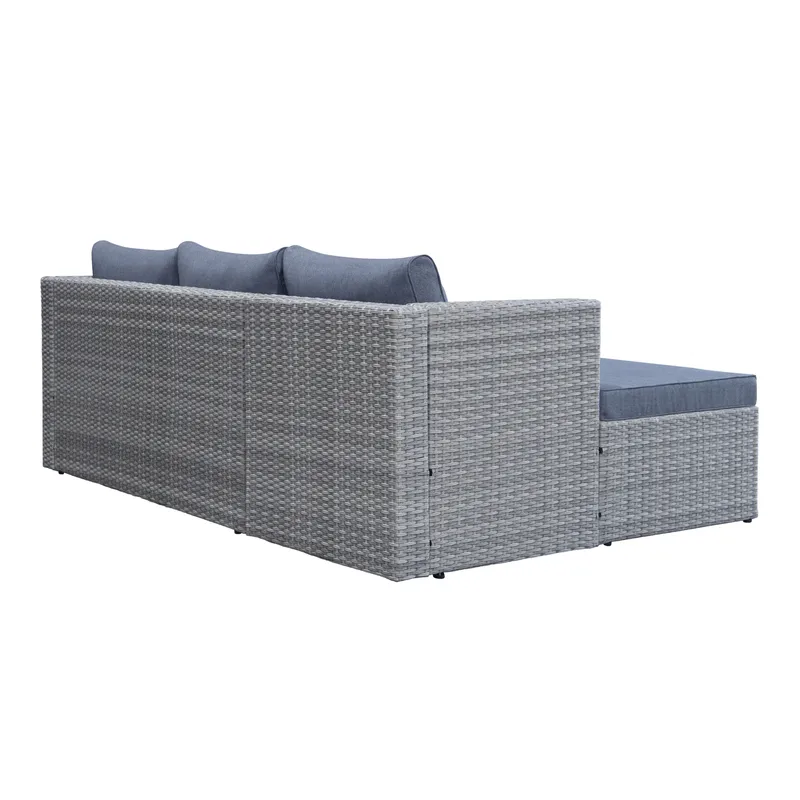 Mendoza l-formad 4-sits soffgrupp i konstrotting för altan och terrass - Grå / Blåa dynor - Products - Utemöbler & utemiljö - Loungemöbler - Loungeset & loungegrupp