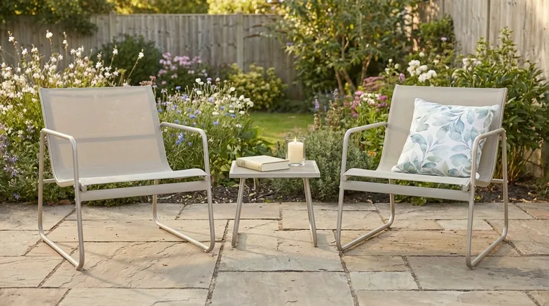 Pelanda Caféset Utomhus - Bord med frostad glasskiva och fåtöljer i stål - Beige - Products - Utemöbler & utemiljö - Loungemöbler - Loungeset & loungegrupp