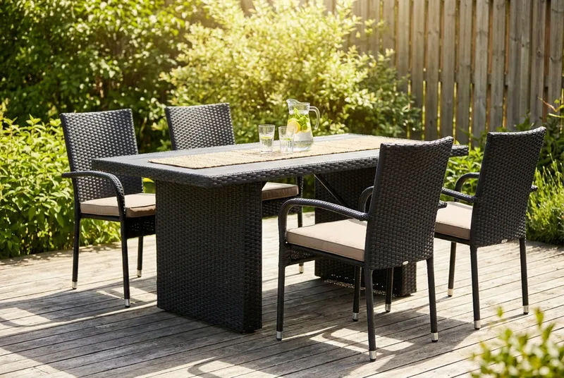 James Utebord 85x145 cm – Matbord utomhus i konstrotting med bordsskiva i Aintwood - Svart - Products - Utemöbler & utemiljö - Utebord & trädgårdsbord - Matbord utomhus