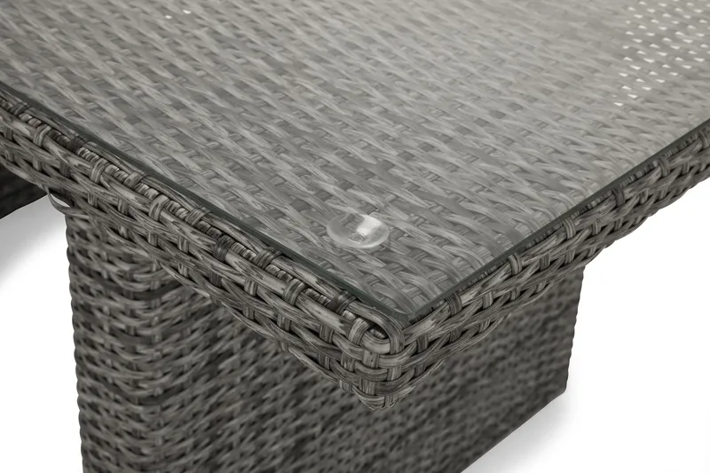 James Utebord 85x145 cm – Matbord utomhus i konstrotting med bordsskiva i Glas - Grå / Vit - Products - Utemöbler & utemiljö - Utebord & trädgårdsbord - Matbord utomhus