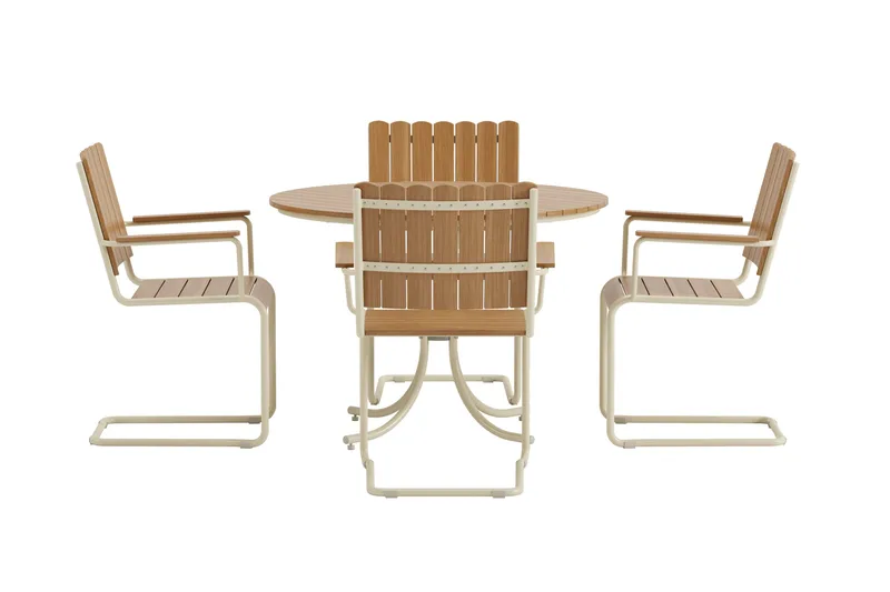 Kullaberg rund matgrupp utomhus med 4 stolar 104 cm stål aintwood - Beige - Products - Utemöbler & utemiljö - Utegrupp - Matgrupp utomhus