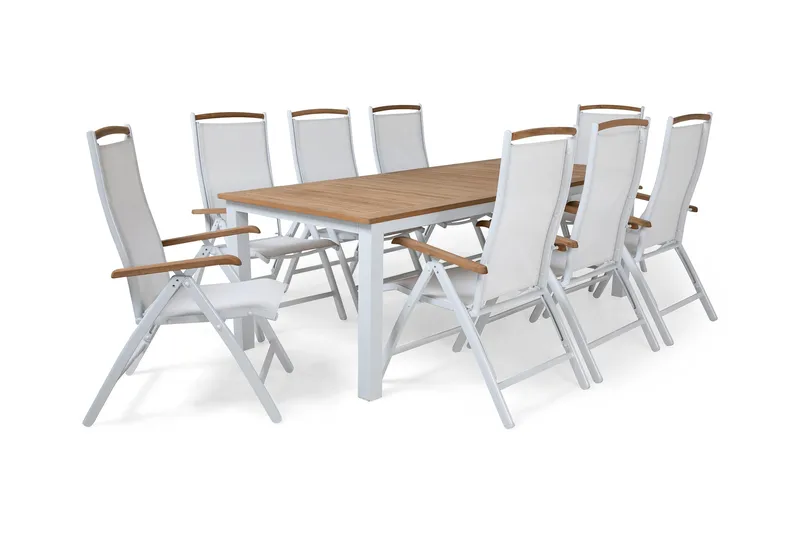 Las Vegas Matgrupp Utomhus 220-280 + 8 Positionsstol Lyx - Vit/Teak/Vit/Teak - Products - Utemöbler & utemiljö - Utegrupp - Matgrupp utomhus