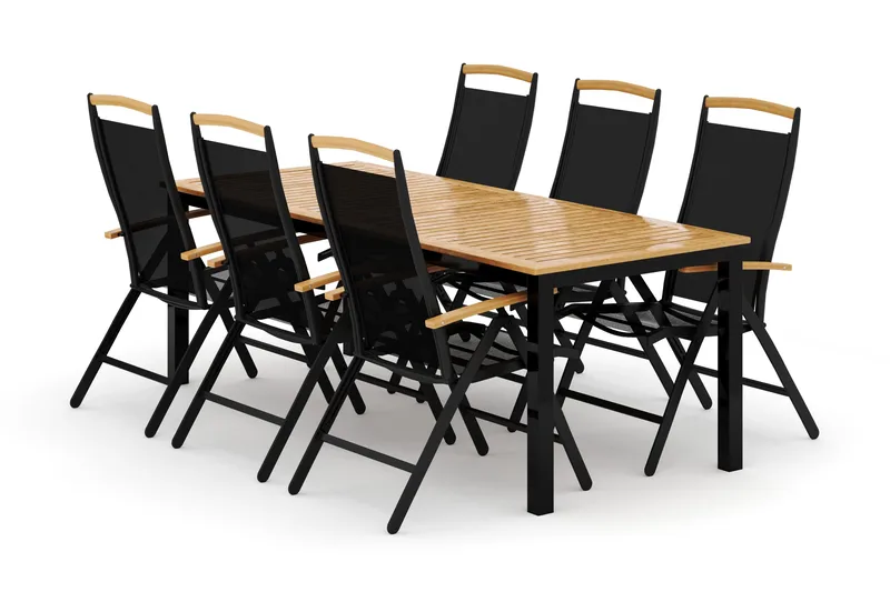 Las Vegas utomhus matgrupp förlängningsbart 220x280x100 cm med 6 Las Vegas positionsstolar - Svart - Products - Utemöbler & utemiljö - Utegrupp - Matgrupp utomhus