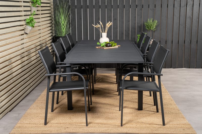 Marbella Matgrupp Utomhus 160-240 cm Rektangulär med 8 Santorini Utestolar - Svart - Products - Utemöbler & utemiljö - Utegrupp - Matgrupp utomhus