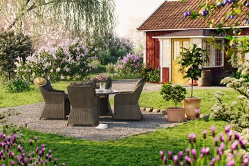 Marcus Matgrupp 140 Rund + 4 F åtöljer m Dyna - Grå - Products - Utemöbler & utemiljö - Utegrupp - Matgrupp utomhus