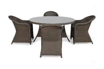 Marcus Matgrupp Utomhus 140 Rund + 4 Light Fåtöljer m Dyna - Grå - Products - Utemöbler & utemiljö - Utegrupp - Matgrupp utomhus