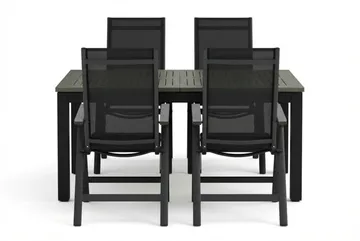 Monaco utomhus matgrupp förlängningsbart 150-250x90 med 4 Monaco Light positionsstolar - Svart/Grå - Products - Utemöbler & utemiljö - Utegrupp - Matgrupp utomhus