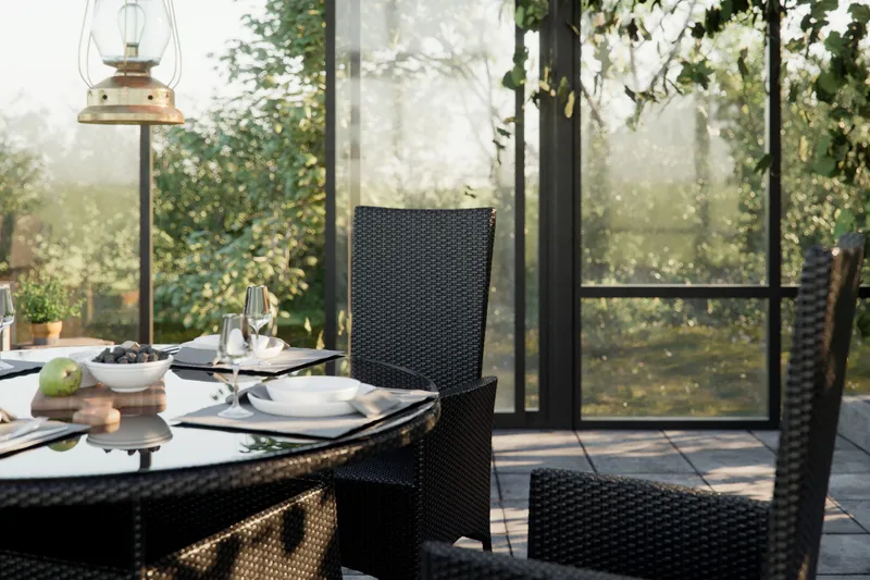 Thor Matgrupp Ø140 + 6 Jenny Ställbar Fåtölj m Dyna - Svart/Svart/Svart - Products - Utemöbler & utemiljö - Utegrupp - Matgrupp utomhus