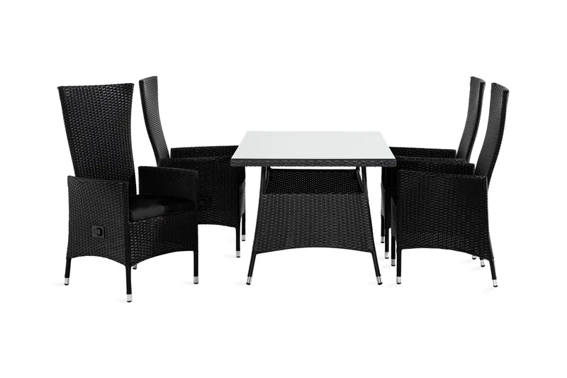 Thor Matgrupp Utomhus 140 + 4 Jenny Ställbar Fåtölj m Dyna, Svart/Svart/Svart